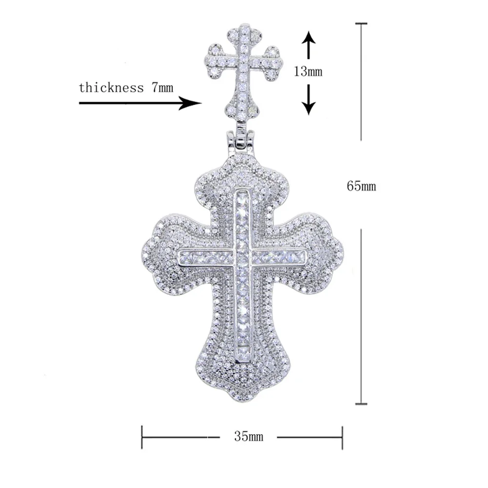 Men Iced Out Big Cross Necklace Full Cubic Zirconia Eye X Link Chain Silver Plated Hip Hop Pendant Necklaces Rapper Jewelry