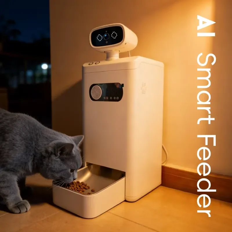 ABS Portable Automatic Pet Feeder 360-degree AI motion tracking camera, laser teaser, waterproof, ultra-quiet speaker, remote
