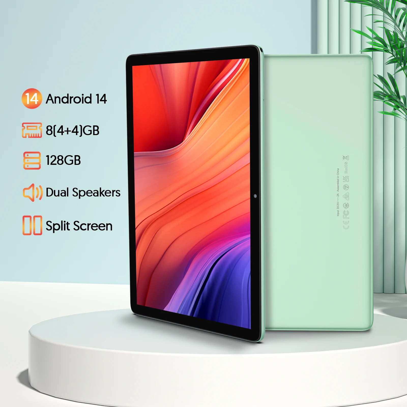 10-дюймовый планшет Android 14 с клавиатурой, мышью, защитным чехлом, стилусом, окта-ядерным процессором, 8 (4+4) ГБ + 128 ГБ, сертифицированный GMS