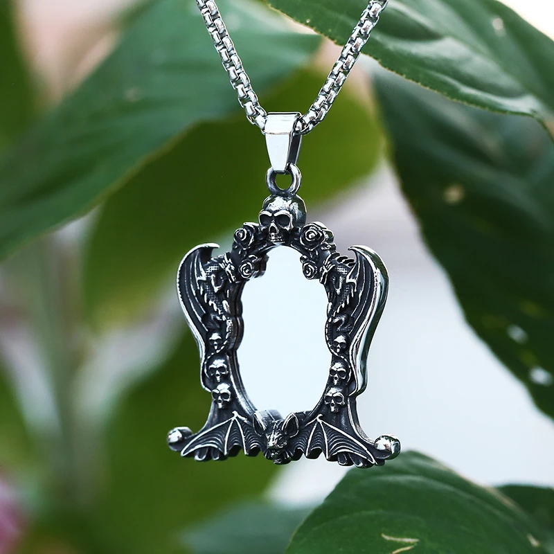 Good Polished 2024 New Creative Mirror And Skull Pendant Necklace For Man Women Personality Charm Jewelry Punk Rock Jewelry