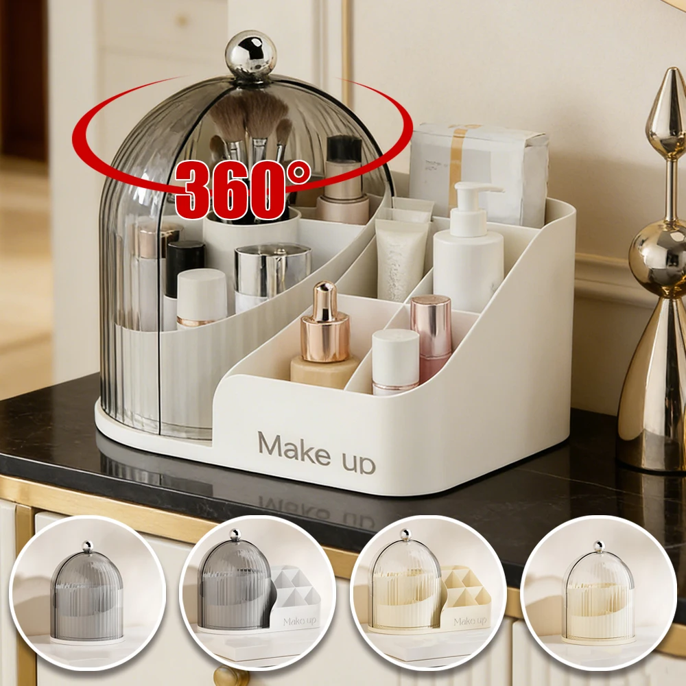 

Transparent Dustproof Rotating Table Makeup Brush Storage Holder Cosmetic Storage Box Organizer Desktop Partition Lipstick Rack