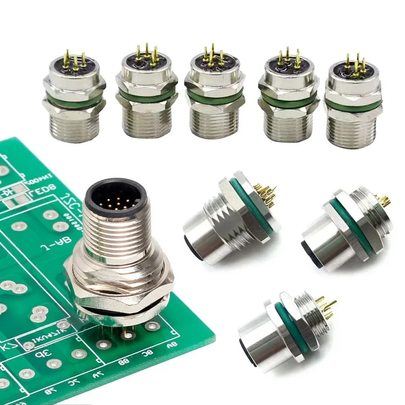 M12 Front Panel/Back Panel Aviation Socket PG9 PCB Plug-in Type Plug 2 3 4 5 6 8 12 17 Pin Male Female 16mm Soldering Sensor