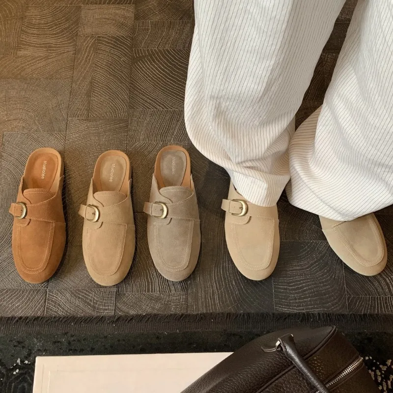 

Luxury Women Shoes Britain Genuine Leather Mueller Slippers for Woman Fashion Vacation Casual Shoes Designer Shoes Zapatos Mujer