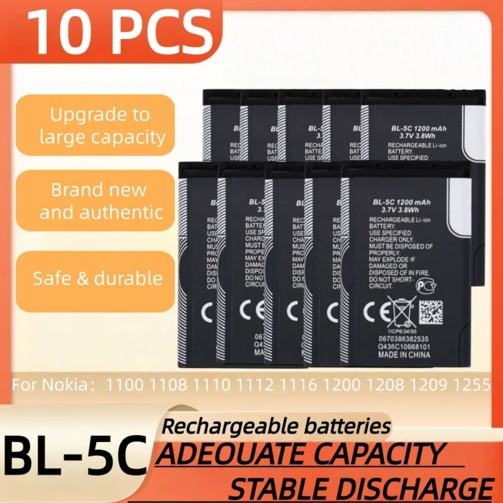 1-10 قطعة 3.7 فولت 1200 مللي أمبير بطارية BL-5C BL5C BL 5C بطاريات قابلة للشحن لنوكيا 1100 1108 1110 1112 1116 1200 1208 1209 1508 1600 #5