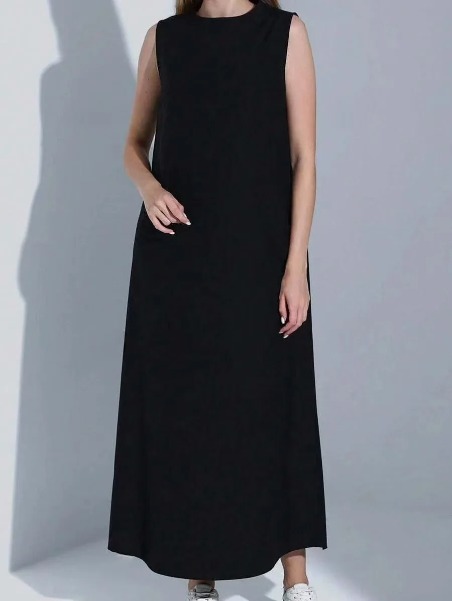 Casual White Dress Simple Vest Dress Loose Round Neck Draped Straight Skirt