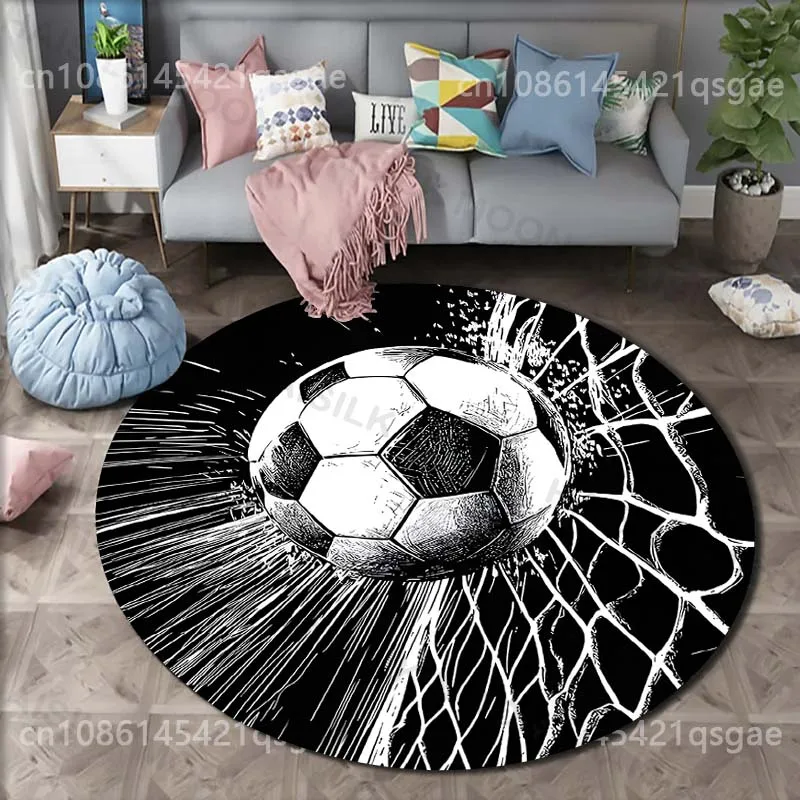 Multiple sizes Soccer hitting the net Print Round Carpet for Living Room Bedroom Sofa Table Floor Mat Area Rug Luxury Gift