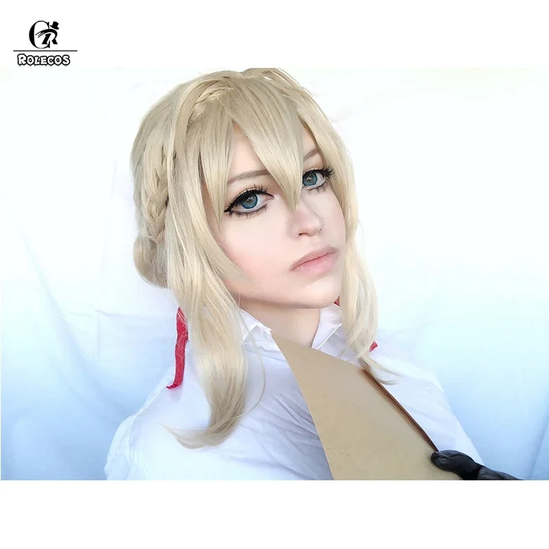 FC6ROLECOS Violet Evergarden Parrucca Cosplay Bionda Capelli Sintetici Violet Evergarden Anime Parrucche Cosplay Con Nastro Rosso @ FC8!