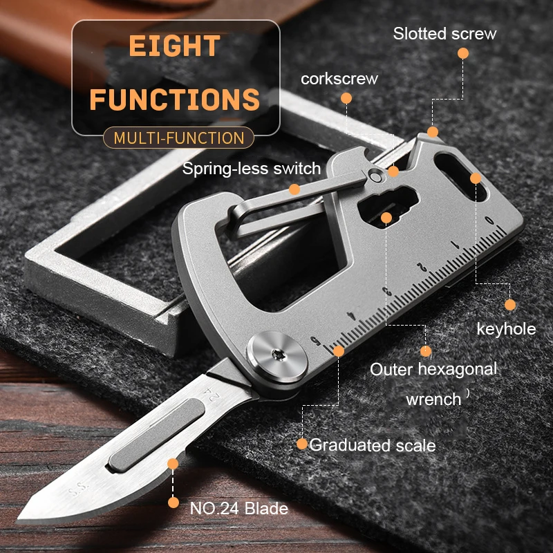 Imagem -02 - Titanium Liga Chaveiro Faca Masculina Lâmina Destacável Régua Multifuncional Abridor de Garrafas Car Key Latch Utility Knife No. 24