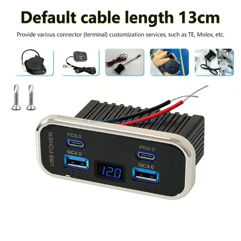 41XA Double PD QC3.0 USB Socket 4 Port Fast Chargers Voltmeter Display for Car Marine