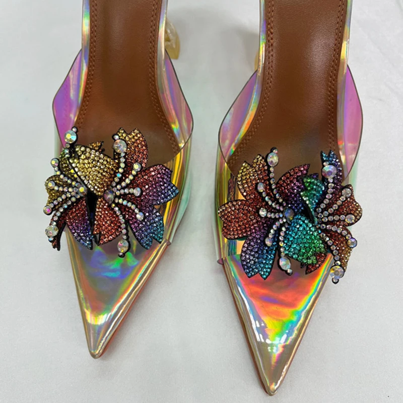 Sandalias de tacón de copa de vino con lazo de película transparente para mujer, zapatos de tacón alto con tira trasera, coloridos, Sexy, verano, 2024