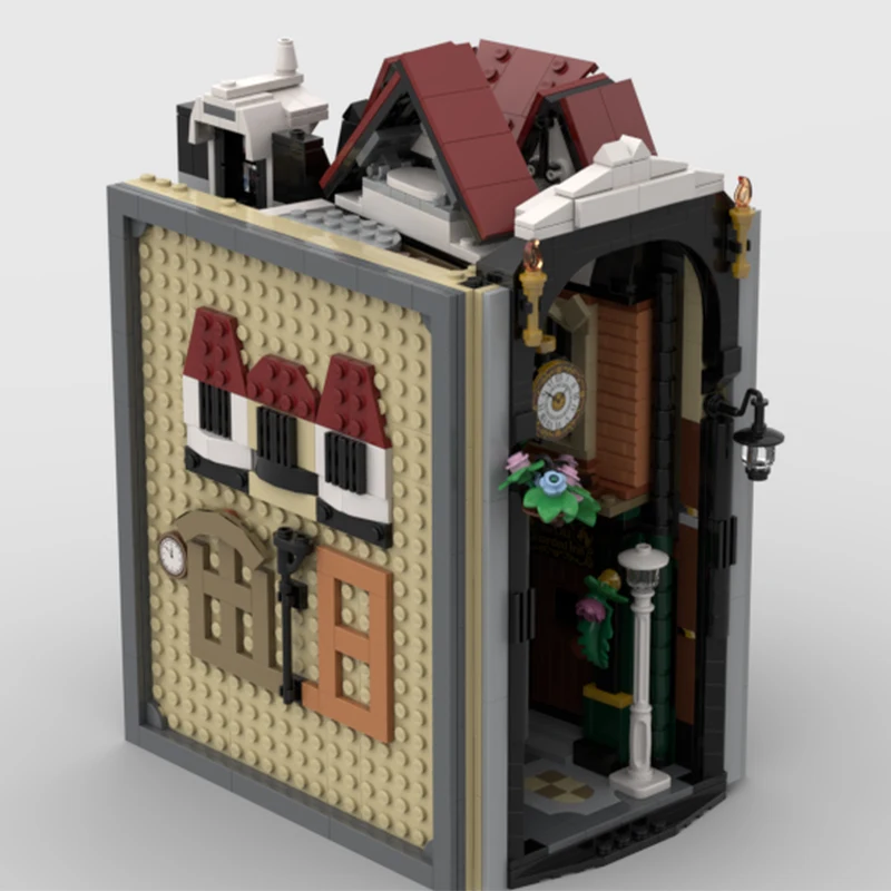 1802 قطعة من مكعبات بناء Tudor Book Nook MOC مع كتب عتيقة صغيرة نموذج دراسة أنيق