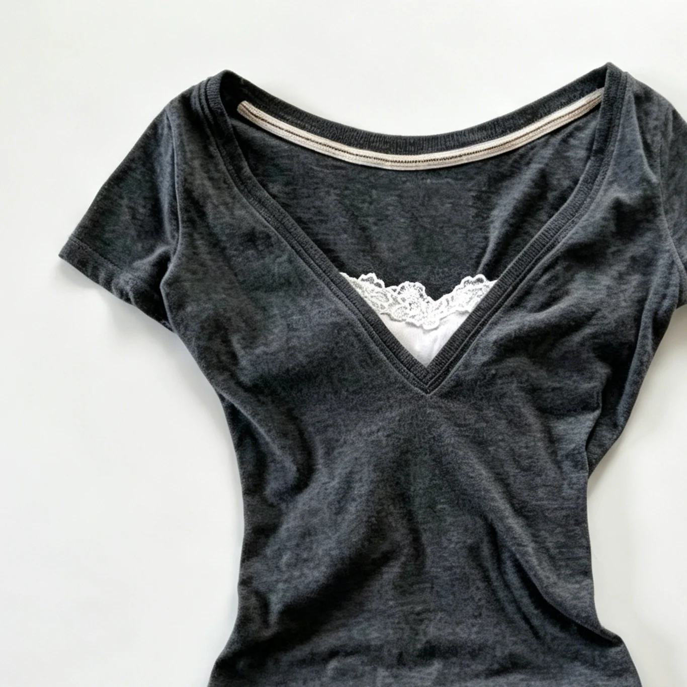 Vintage T-shirt Y2k Fake 2Piece Punk Slim Himekaji Short Sleeves Lace 2000s Aesthetic Harajuku Summer Crop Top Preppy Woman Tees