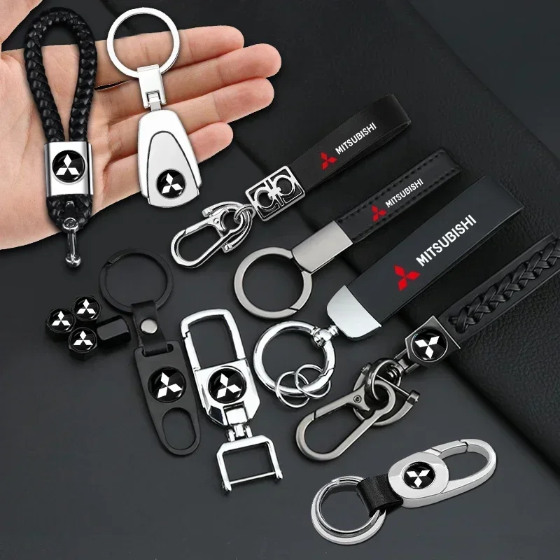 

2025 Metal+Braided Rope or Leather Keychain Key Chain Key Rings For Mitsubishi ASX Lancer Pajero Outlander L200 EVO Lancer EX