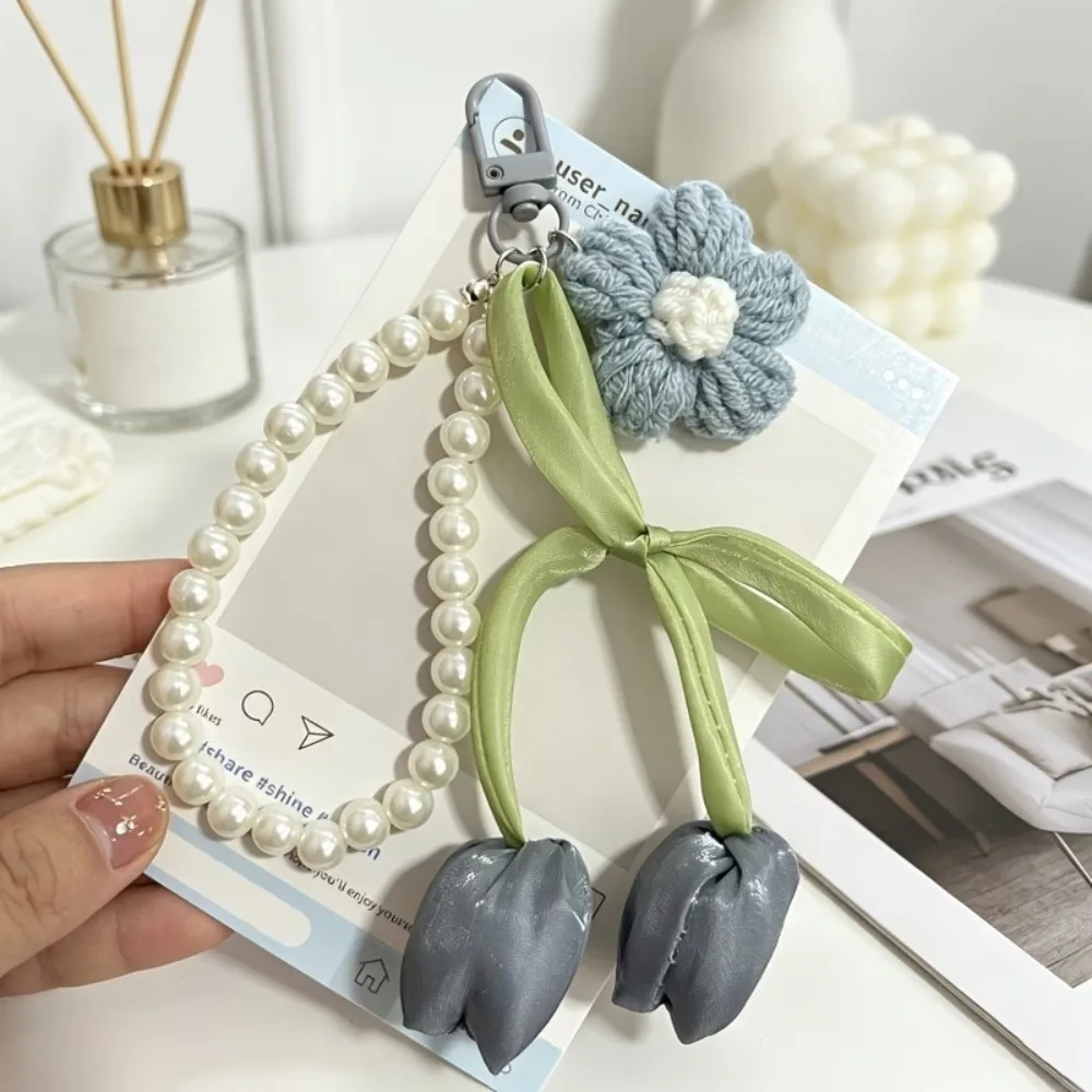 Satin Ribbon Tulip Bag Charm Tulip Shape Crochet Flower Flower Bag Charm Floral Style Easy Clip Tote Bag Decor