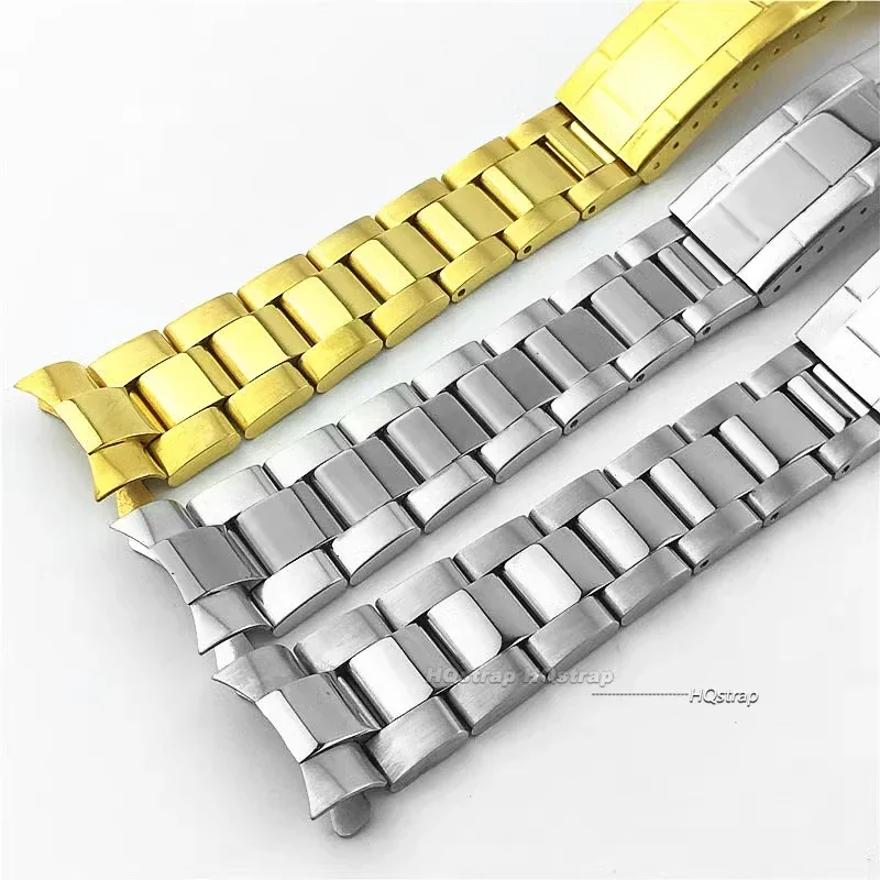 20mm Stainless Steel Watch Strap for Rolex Submariner Daytona Diving Buckle Bracelet Solid Metal Silver Gold Watchband Arc End