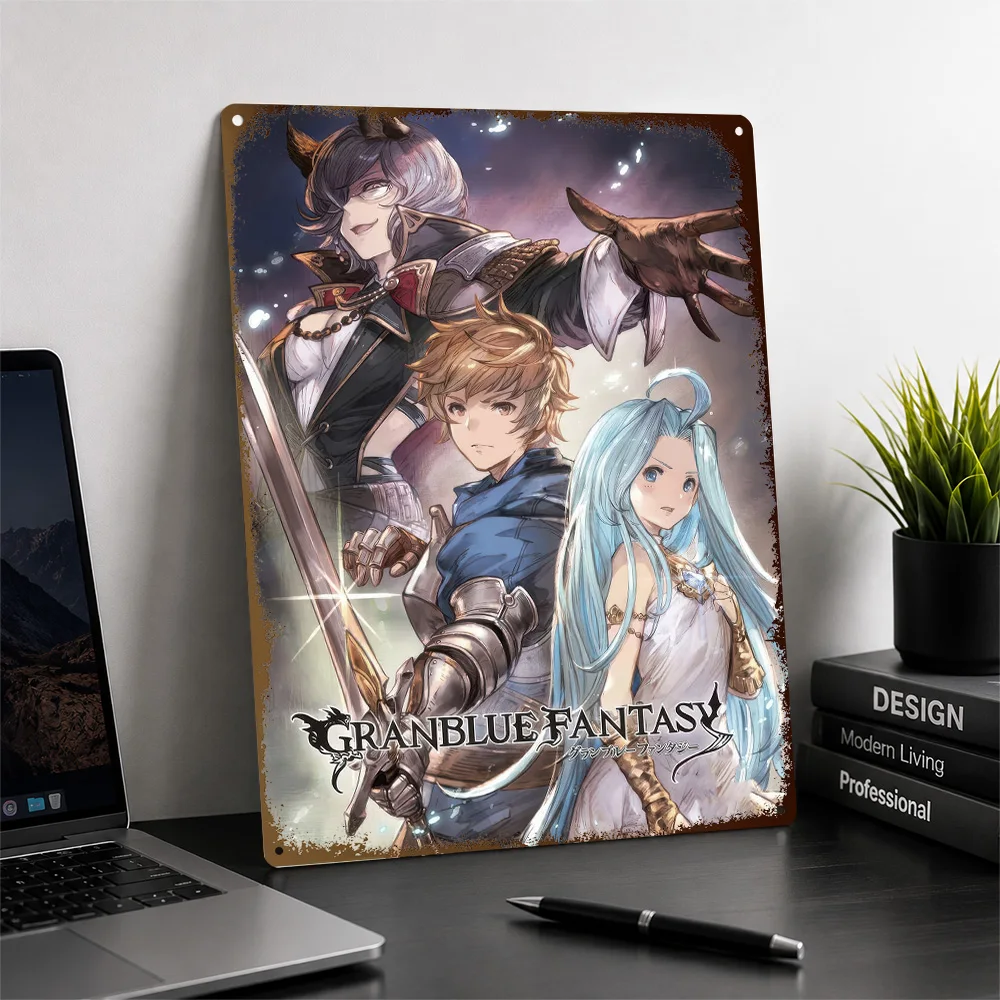 Granblue Fantasy Gran Lyria And Narmaya Printed Poster Customized Metal Sign Celestial Glow Style Wall Art Appeals To Dreamers