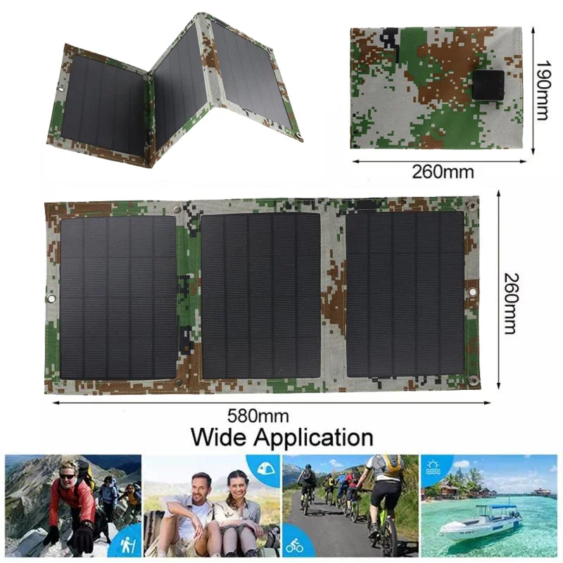 Foldable 5V 100W Dual USB Solar Panel Waterproof Solar Cell Charger Power Battery Charger for Mobile Phone Hiking Outdoor