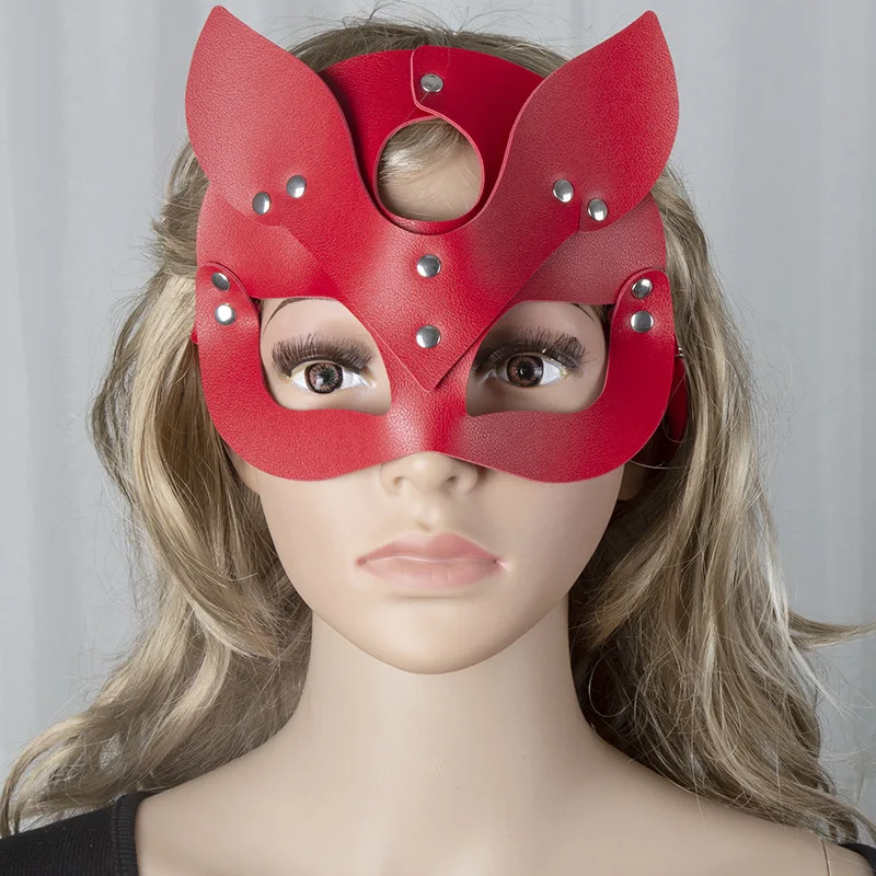 Donne Sexy Cosplay Fox Mask PU Leather Halloween Mask Party Mask accessori esotici Roleplay Half Face Cat Masks