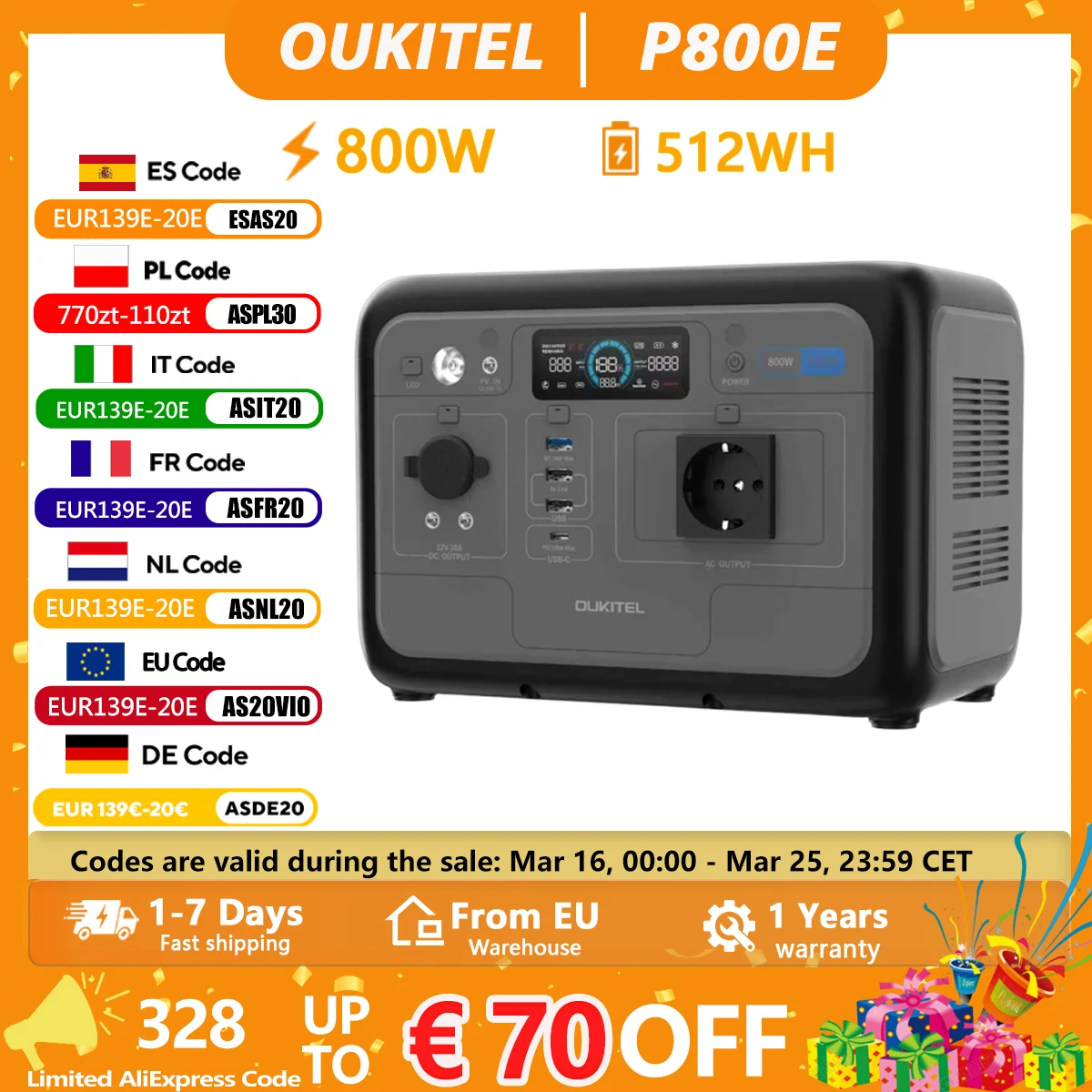 Station d'alimentation portable OUKITEL P800E PLUS 800W, générateur solaire 512Wh, batterie Lifepo4, pour la sauvegarde, le camping en plein air, l'alimentation mobile
