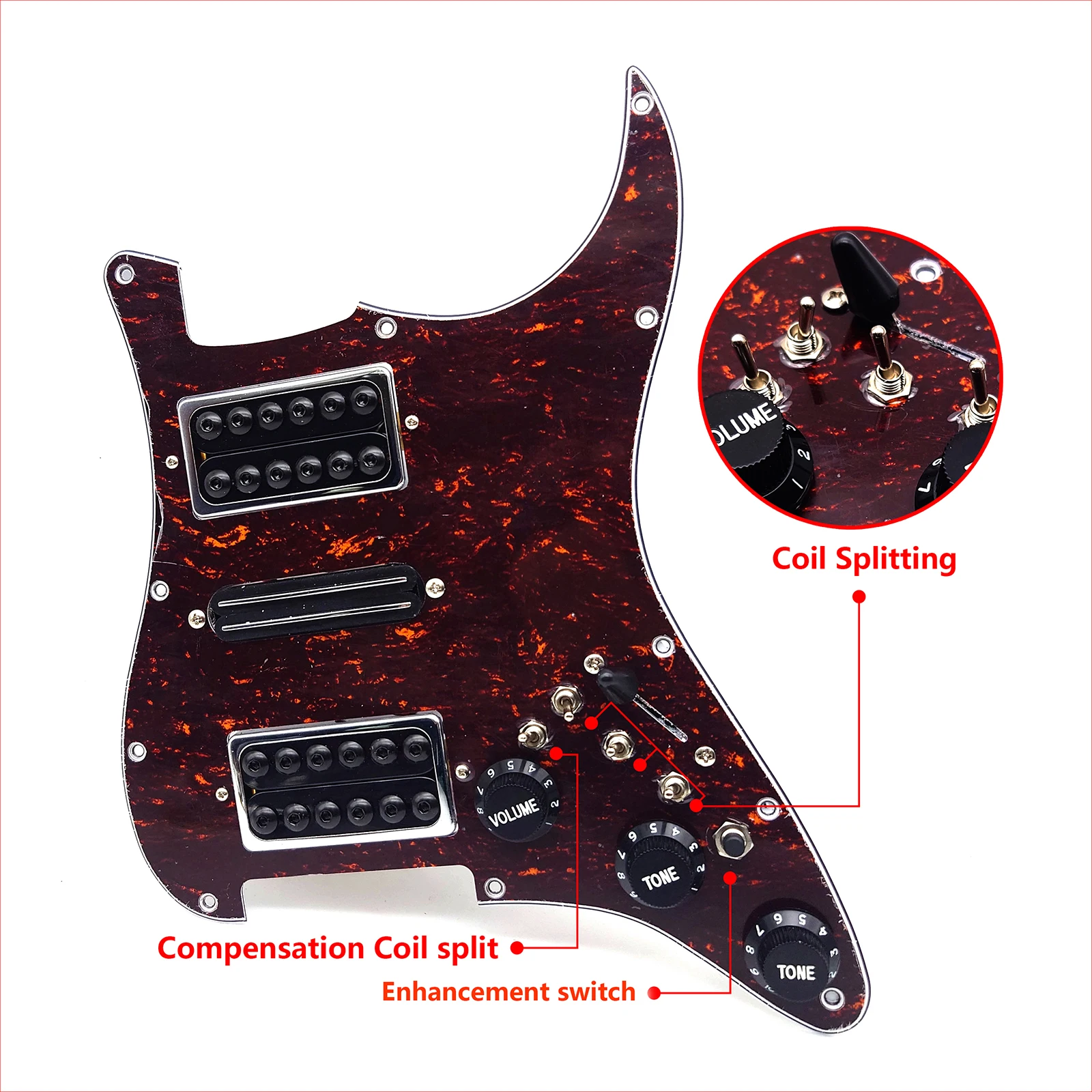 Prewired Loaded Pickguard With Coil Splitting HSH Humbucker Pickups Set Kill Switch For ST Electric Guitar