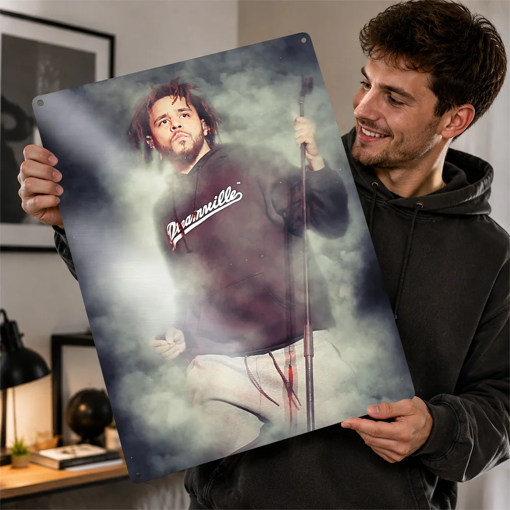 J Cole Stage Singer Portrait Aluminum Poster Smoky Wall Art For Music Studio Customized Metal Sign Record Collector Gift Idea