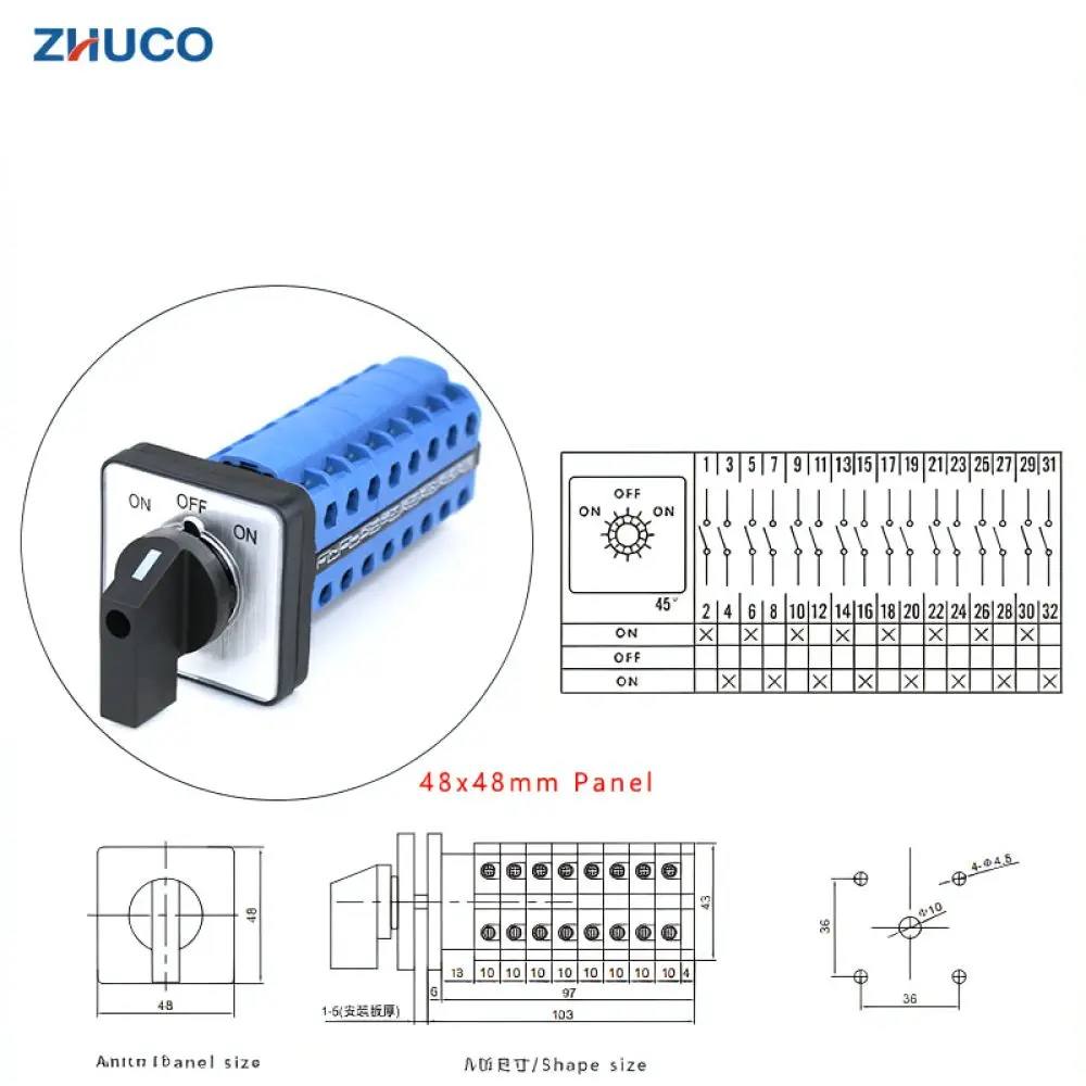 Rotary Cam Selector Switch For SZW26 20 D808 8 For Zhuochao Electrical Panel Mount On Off On Industrial Circuit Control Device