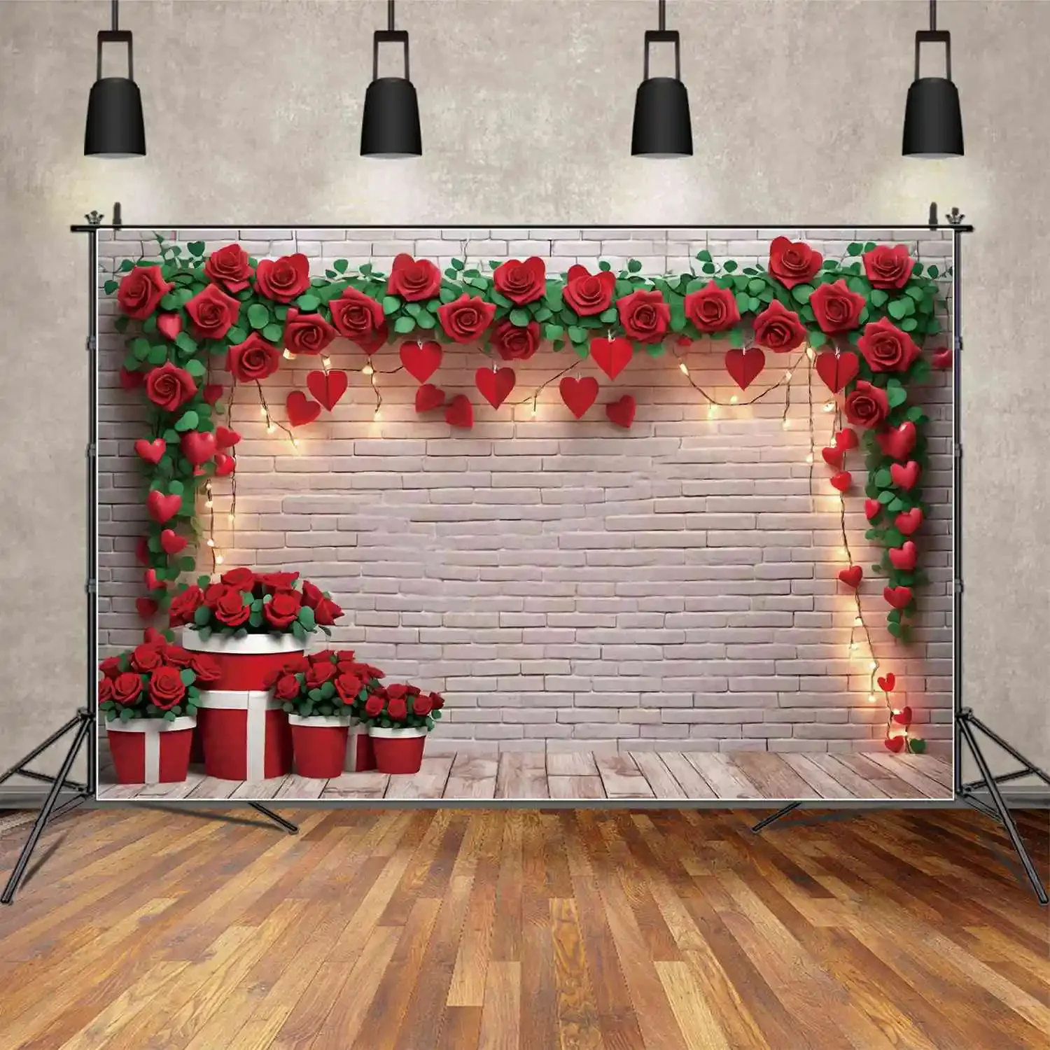 

MOON.QG Backdrop Valentine's Day Decorations Background February 14 Banner Rose Heat Brick Wall Women Birthday Party Photo Shoot