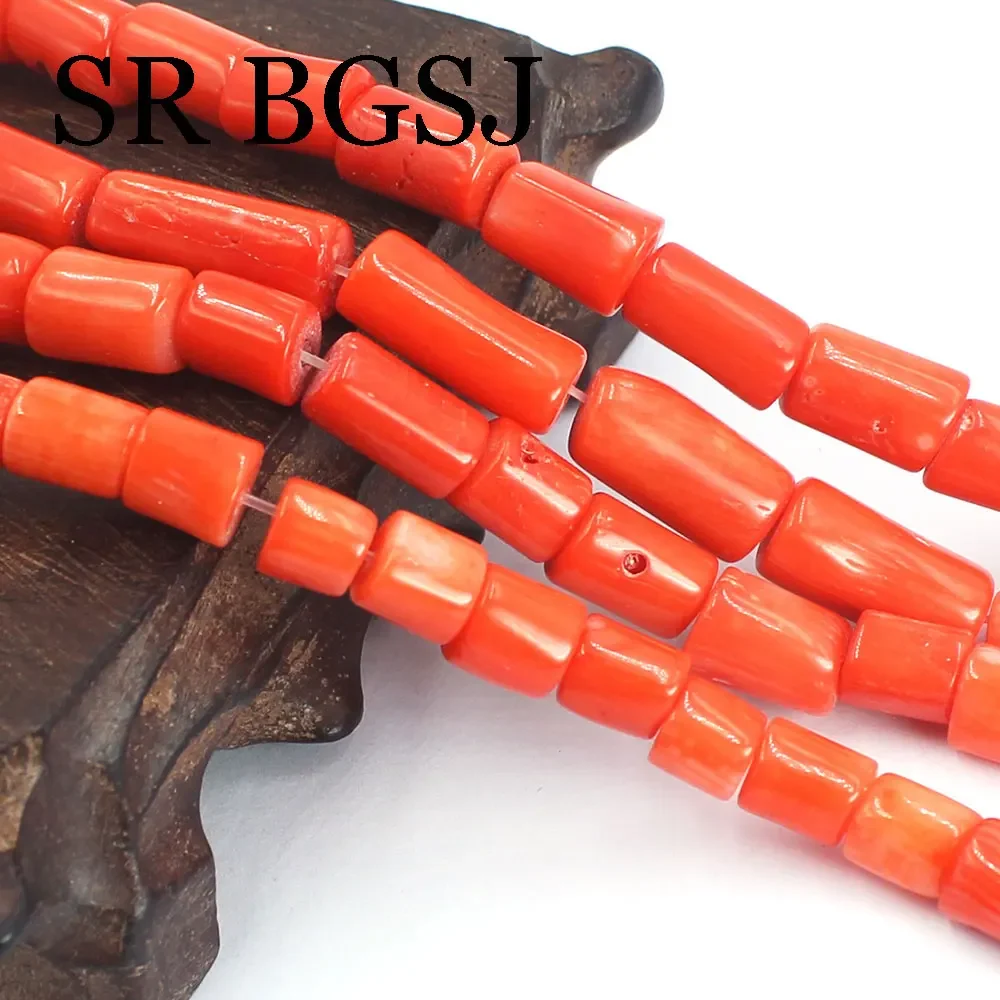 7-8x10-14mm Wholesale Natural Orange Coral Gem Column Drum Beads for Jewelry Making DIY Bracelet Necklace 15\