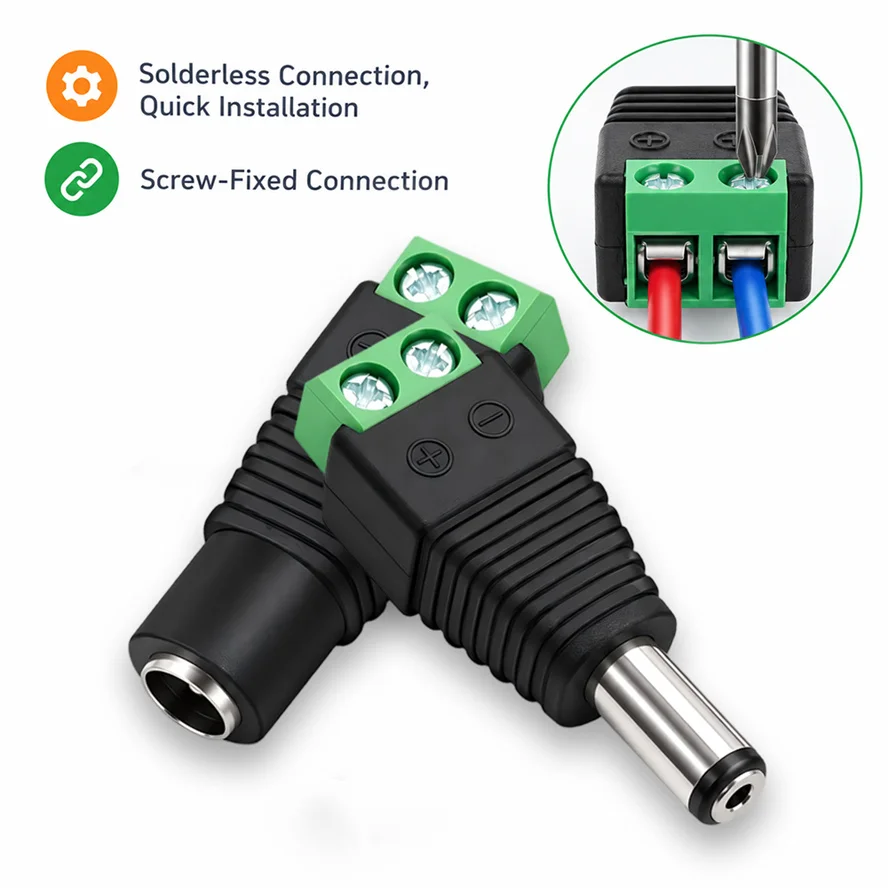 10PCS Easy Installation DC Male Female Connectors 5~38V 5.5x2.1mm DIY Creation Outdoor Advertising Screen Monitoring LED Strips