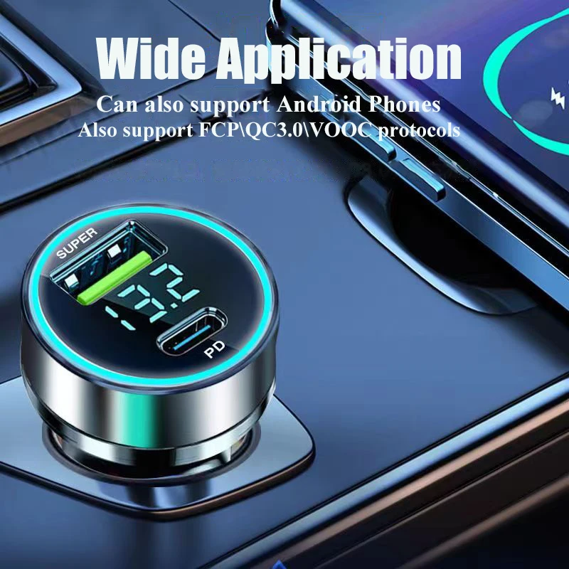 UYUXIO USB C Car Charger Adapter with Voltage Display Super Fast Charging in Car for Samsung iPhone OPPO Vivo Oneplus Huawei