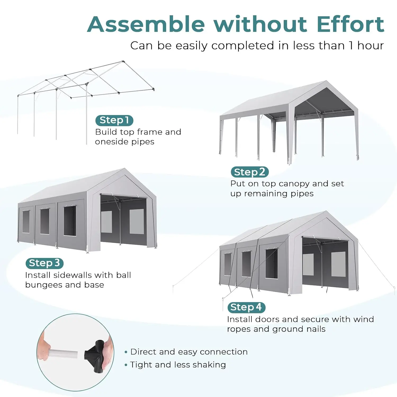 Carport 10x20 ft Heavy Duty, Car Port with Reinforced Steel Frame and 6 Roll-up Windows, Portable Garage with Sturdy, Custom view 5