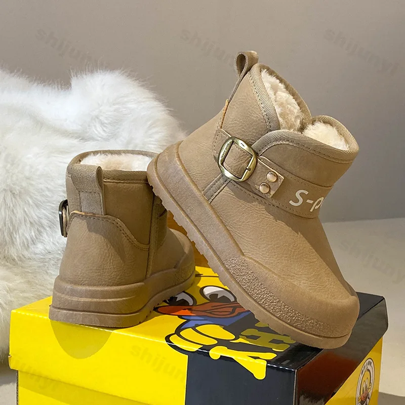 Stivali da neve per bambini Inverno Addensare Peluche Comfort Scarpe di cotone per ragazze Impermeabili antiscivolo Moda Cinturino con fibbia Scarpe calde per ragazzi