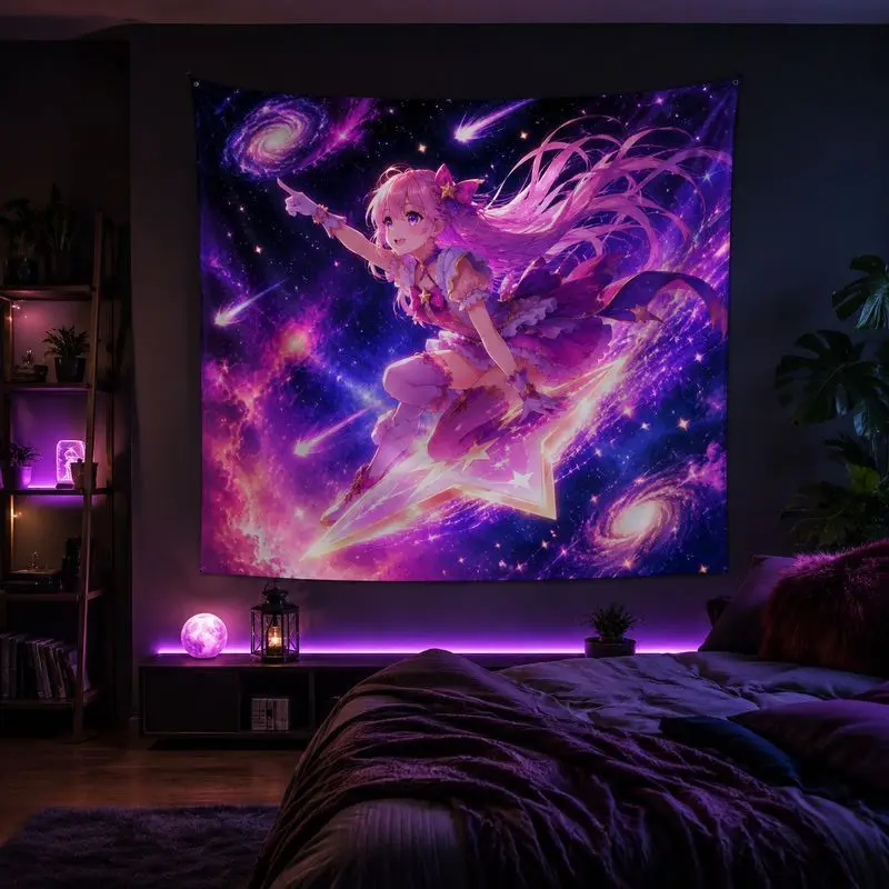 Unicorn Elf Anime Tapestry Dreamy Galaxy Wall Hanging Cloth Dreamy Magic Style Background Cloth Bedroom Dormitory Home Decor