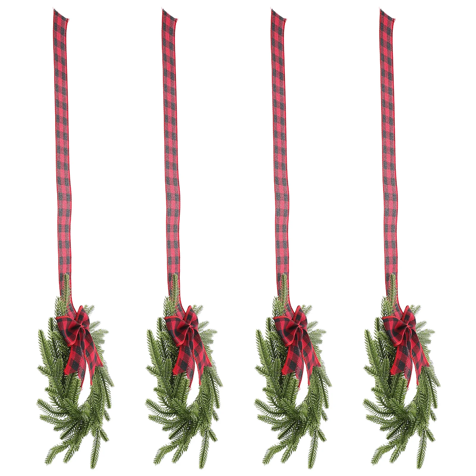 

4pcs Artificial Wreath Lifelike Norfolk Pine Christmas Door Hanger Indoor Outdoor Decor Small Holiday Wreaths Red Plaid Bow