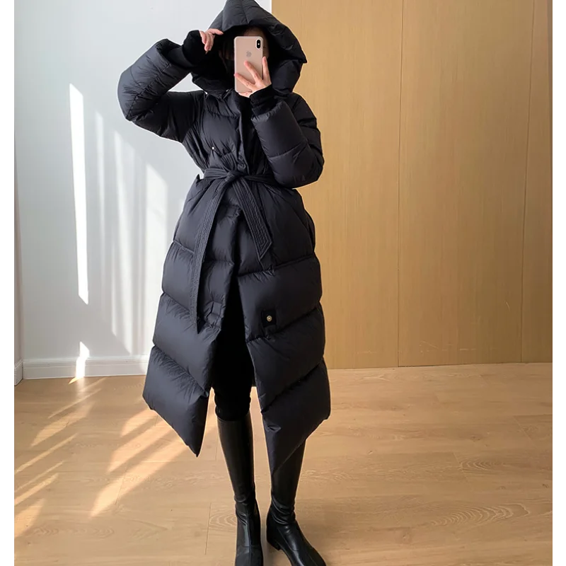 Chaqueta de mujer 2024, abrigos de otoño e invierno, moda de gama alta, gorra de mago Popular, Chaqueta larga de plumón de pato blanco 90, Parkas