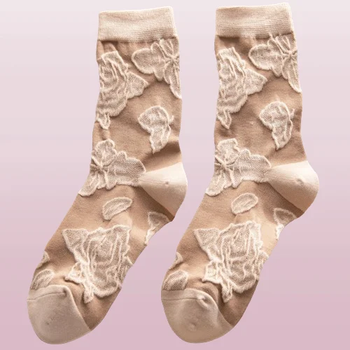 3/6 Pairs Women's Socks Embroidered Trendy Socks Retro Middle Tube Socks Embossed Three-dimensional Pattern Casual Socks