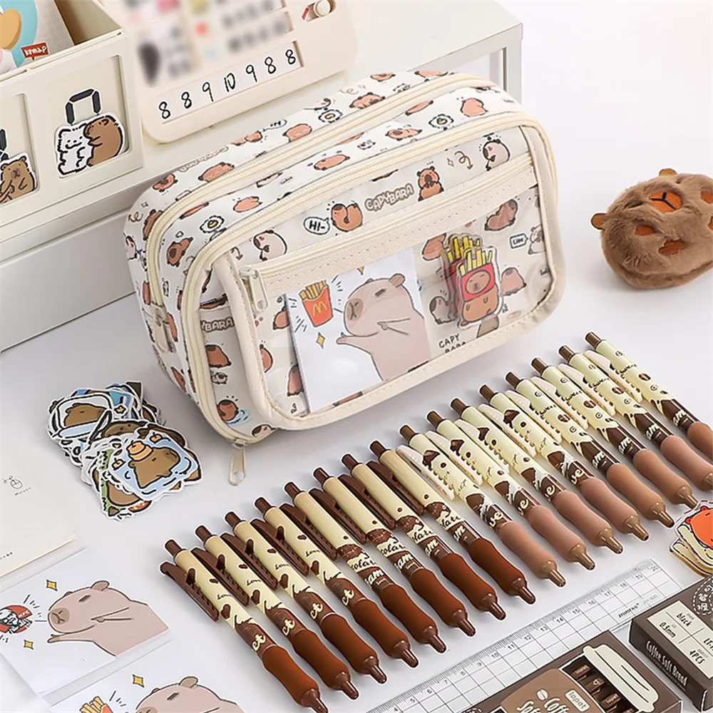 EZONE Cute Cartoon Capybara Pattern Pencil Case with Compartments for Girls and Large Pencil Case for Children Teenager Students