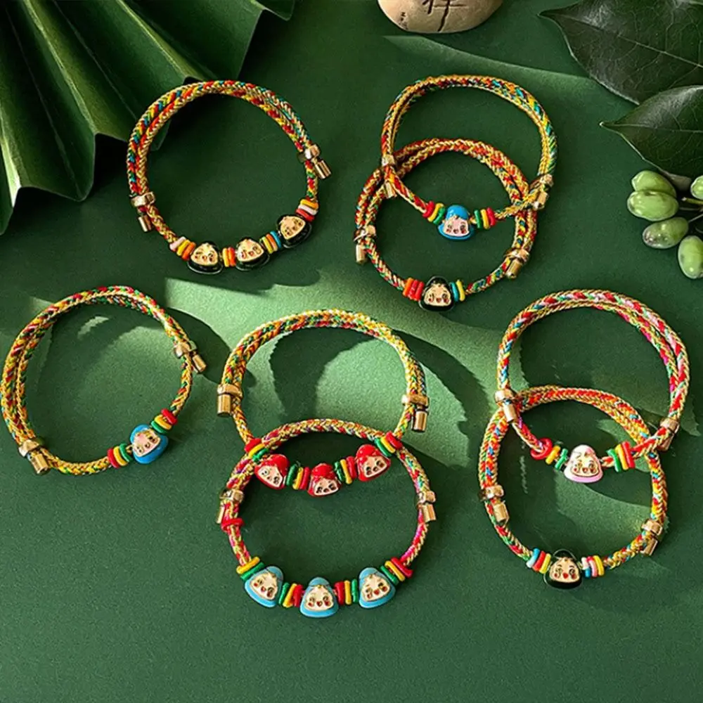 Adjustable Colorful Rope Bracelet Chinese Style Hand-woven Zongzi Charm Bracelet Alloy Cute Wrist Bracelet Women