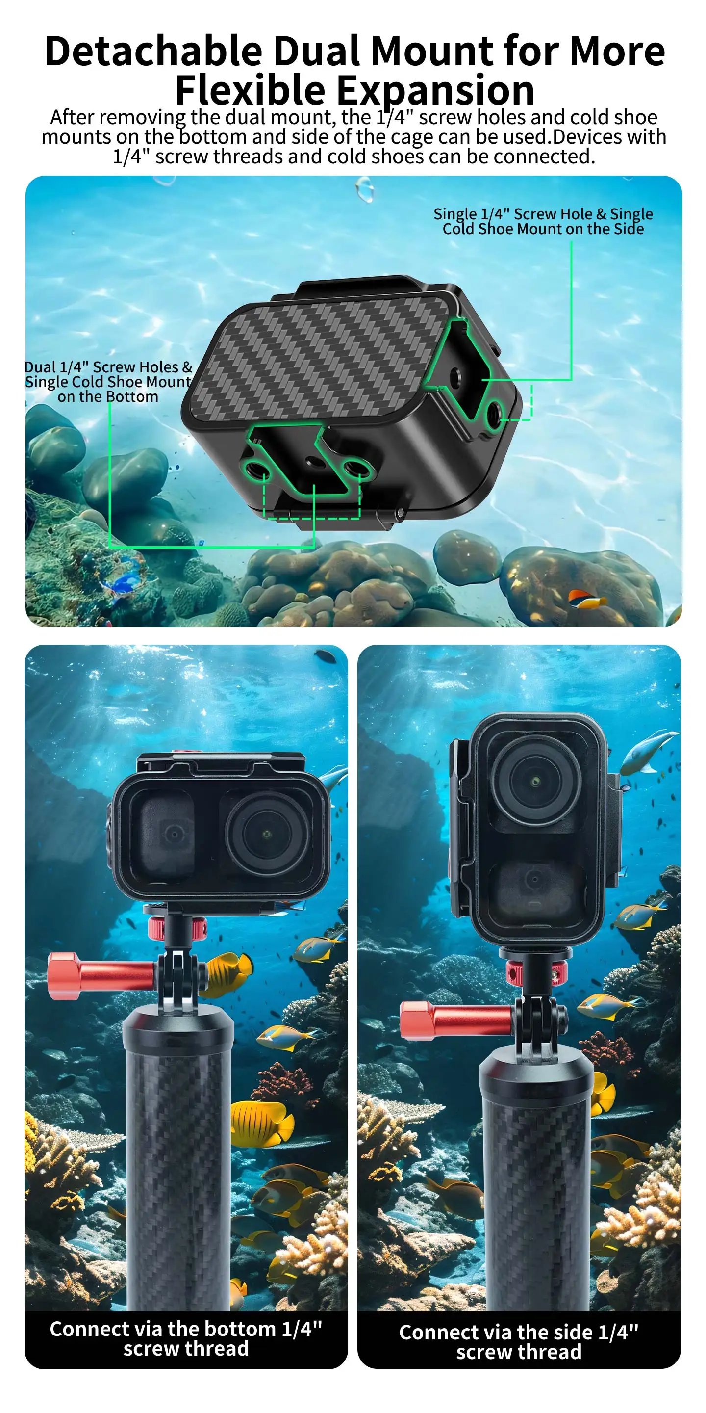 Unterwasser-Schnellverschluss Horizontaler Vertikaler Stativadapter Tauchgehäuse für DJI Osmo Nano Kamera 80M Wasserdichter Metallkäfig – Detail 11