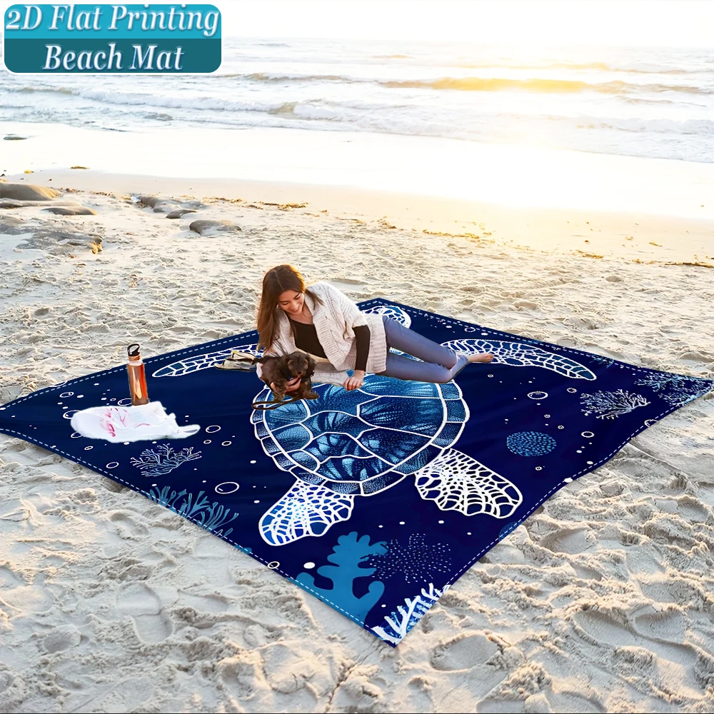 1-Piece Set, Summer Outdoor Beach Mat, Includes 4 Ground Stakes, Unique Printed Design, Fade-Resistant, Lightweight, Quick-Drying, Easy to Carry, Windproof and Sandproof, Fashionable and Trendy Outdoor Activity Decoration, Suitable for Beach, Camping, Picnics, Parties