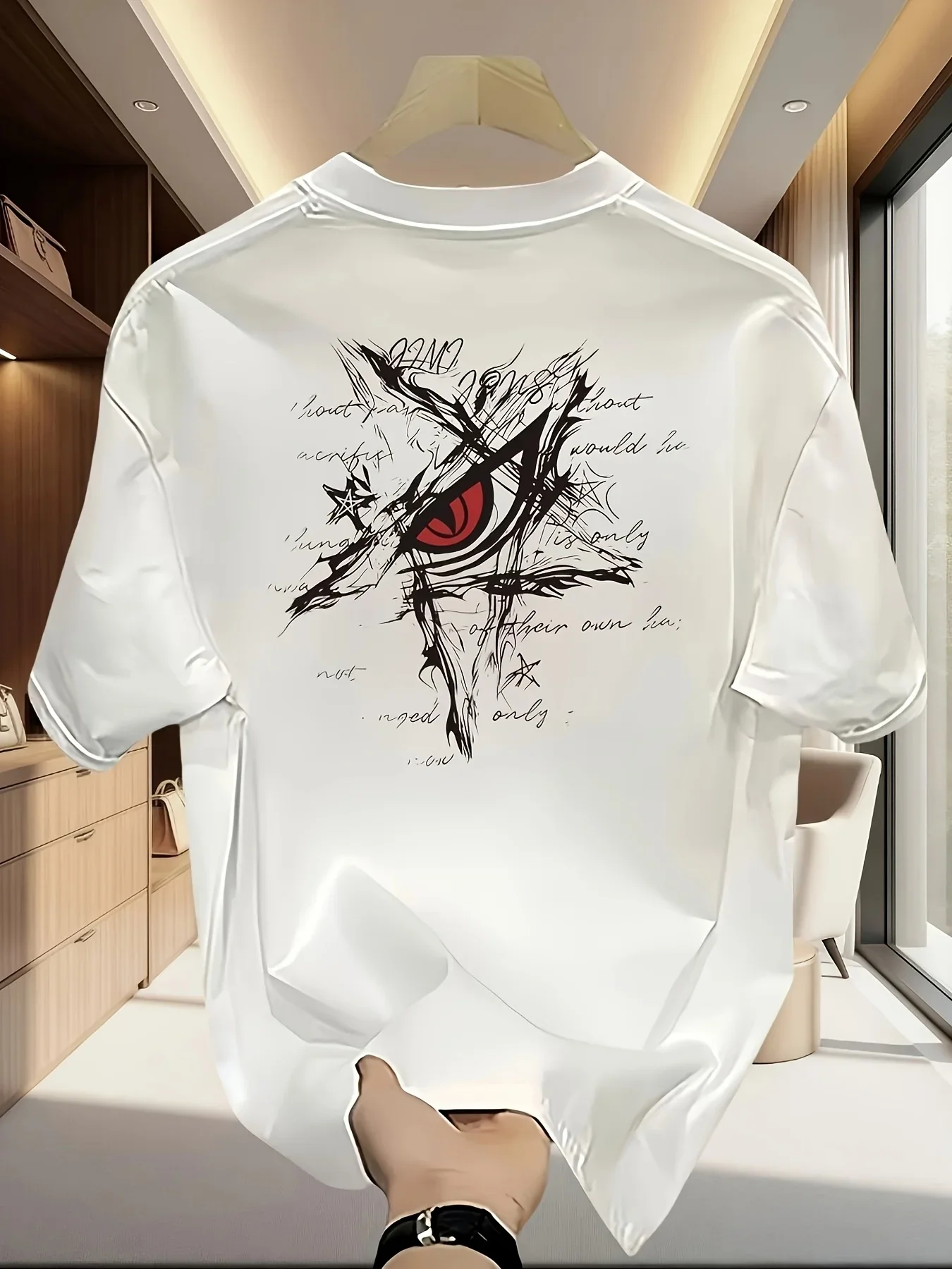 Dark Aesthetic Scratch‑Style Red Eye Graphic Double Sided Printed T‑Shirt Soft Casual Unisex Hip‑hop Street‑wear Tees