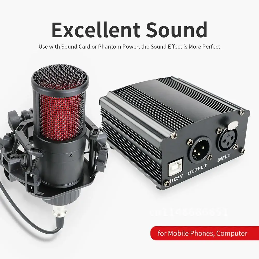 Metal Profession Condenser Microphone Studio for PC Computer Streaming Recording Microphone Sound Card Phantom Power Mic Gaming