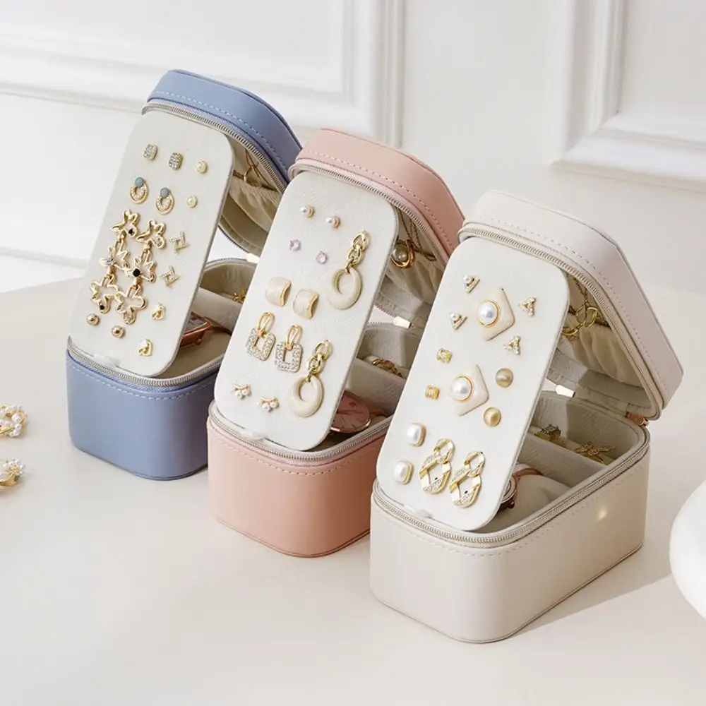 Einfache PU Leder Schmuck Verpackung Tasche Reißverschluss Mini Ohrring Lagerung Fall Quadratische Uhr Ringe Halter Geschenk