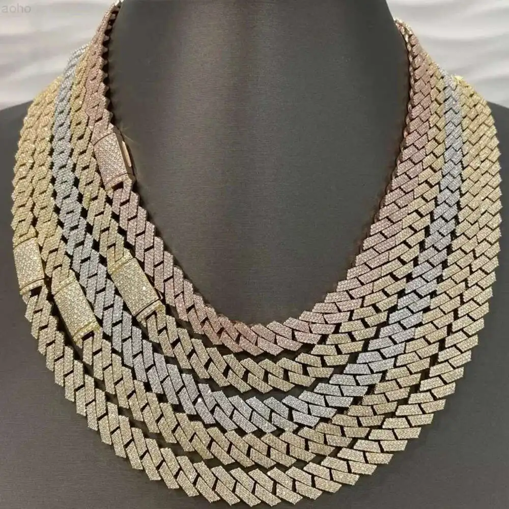 12mm Solid Gold Iced Out Lab Diamond Cuban Link Chain Hip Hop Gold Chain Miami Cuban Chains Necklace for Mens and Women