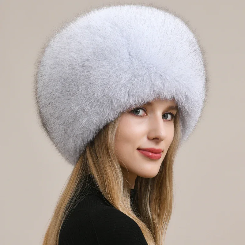 New Fashion Winter Warm Real Fox Fur Hat Women's Premium Fox Hair Hat Casual Hand Embroidery Fur Hat for Casual Outdoor Daily