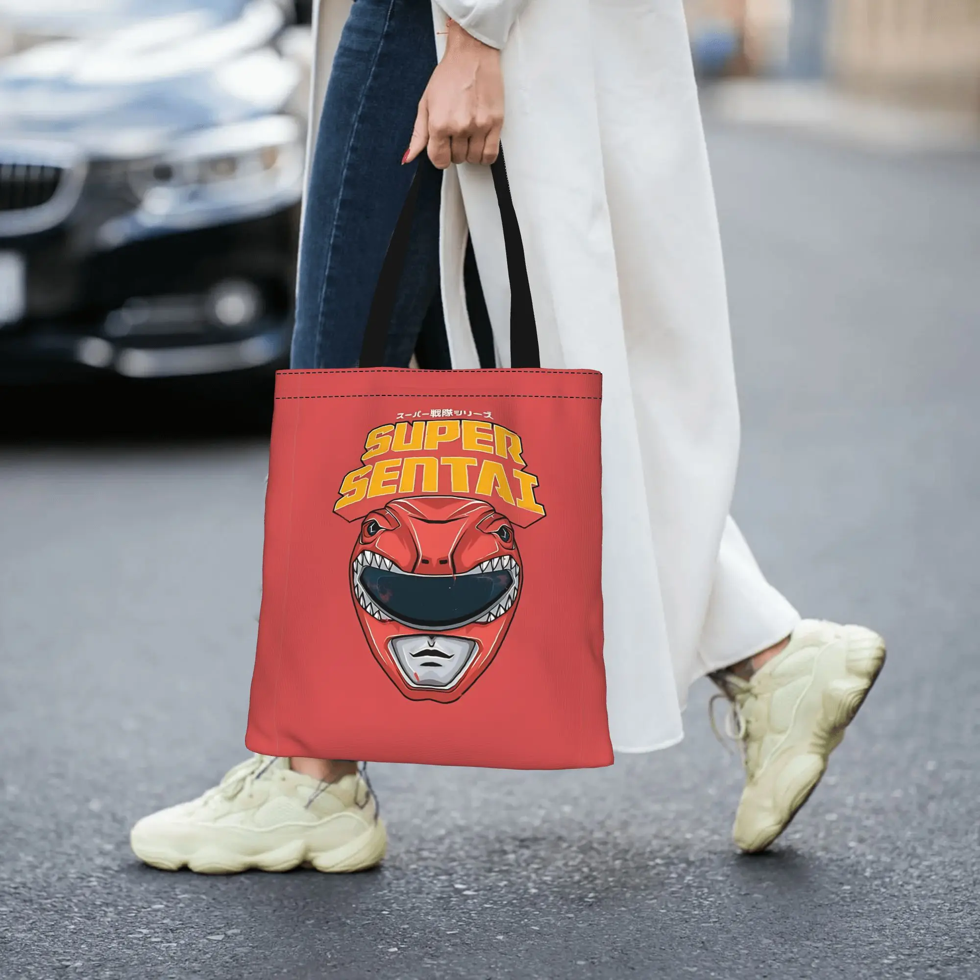 2026 women's bag Super sentai   Reusable Double Sided Canvas Tote Bag Shoulder Super Sentai Series Handbag