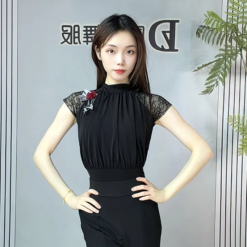 Women Lace Latin Dance Bodysuit Salsa Cha Cha Ballroom Performance Costume Top Performance Accessories Line Dance Top Dance Wear