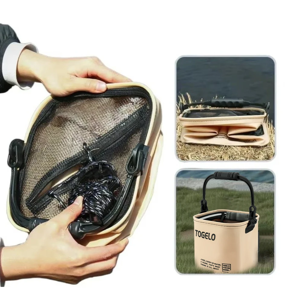 Zusammenklappbarer Handfischereieimer für Wildfischerei, Eimer zur Aufbewahrung von lebenden Fischen mit Fischschutz, Outdoor-Fischereibehälter, Dropshipping – Detail 1