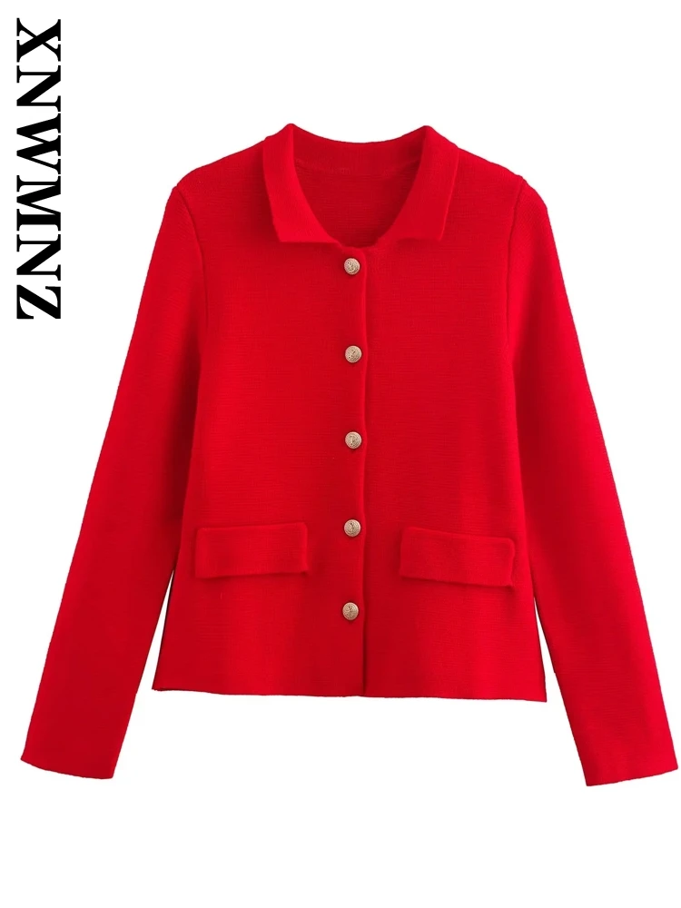 AXNWMNZ-Cardigan Triblockchain à Manches sulfpour Femme, Manteau Décontracté à Simple Boutonnage, Col Rabattu, Couleur Unie, Collection Automne 2024