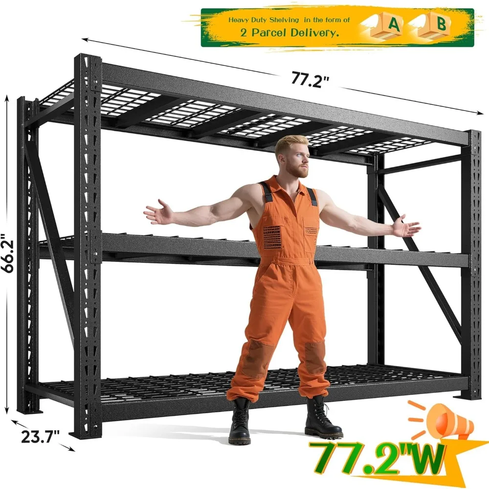 Heavy Duty 3 Tier Metal Storage Shelves Adjustable Black for Garage, Workshop, and Home Organization